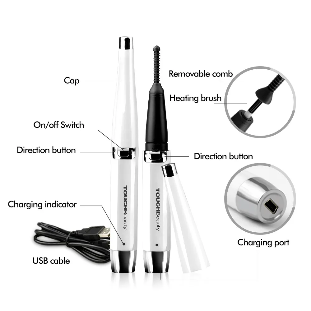 Modelador para Ferramentas de Maquiagem Touchbeauty Recarregável Rotativa Portátil Cílios Curler Elétrica Aquecida Tb-1218 360 10 Curvador de cílios
