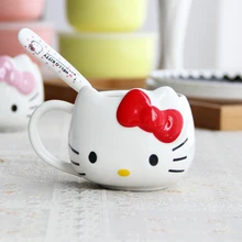 Cartoon Hello Kitty Bone Ceramic Coffee Milk Tea Mug Cup with Lid Spoon Gift Mug