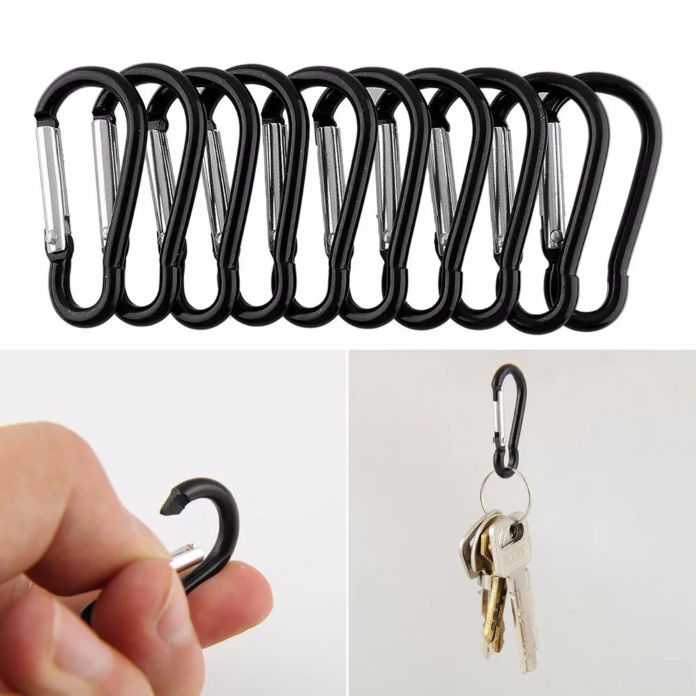 

10Pcs Black Useful Aluminum Carabiner Lock Hook Keychain Outdoor Sport Hiking Climbing Traveling Snap Clip
