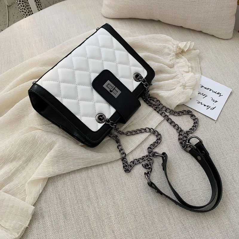 Элегантная женская сумка-тоут, модная новая качественная женская дизайнерская сумка из искусственной кожи, Классическая клетчатая сумка через плечо с цепочкой - Цвет: White small