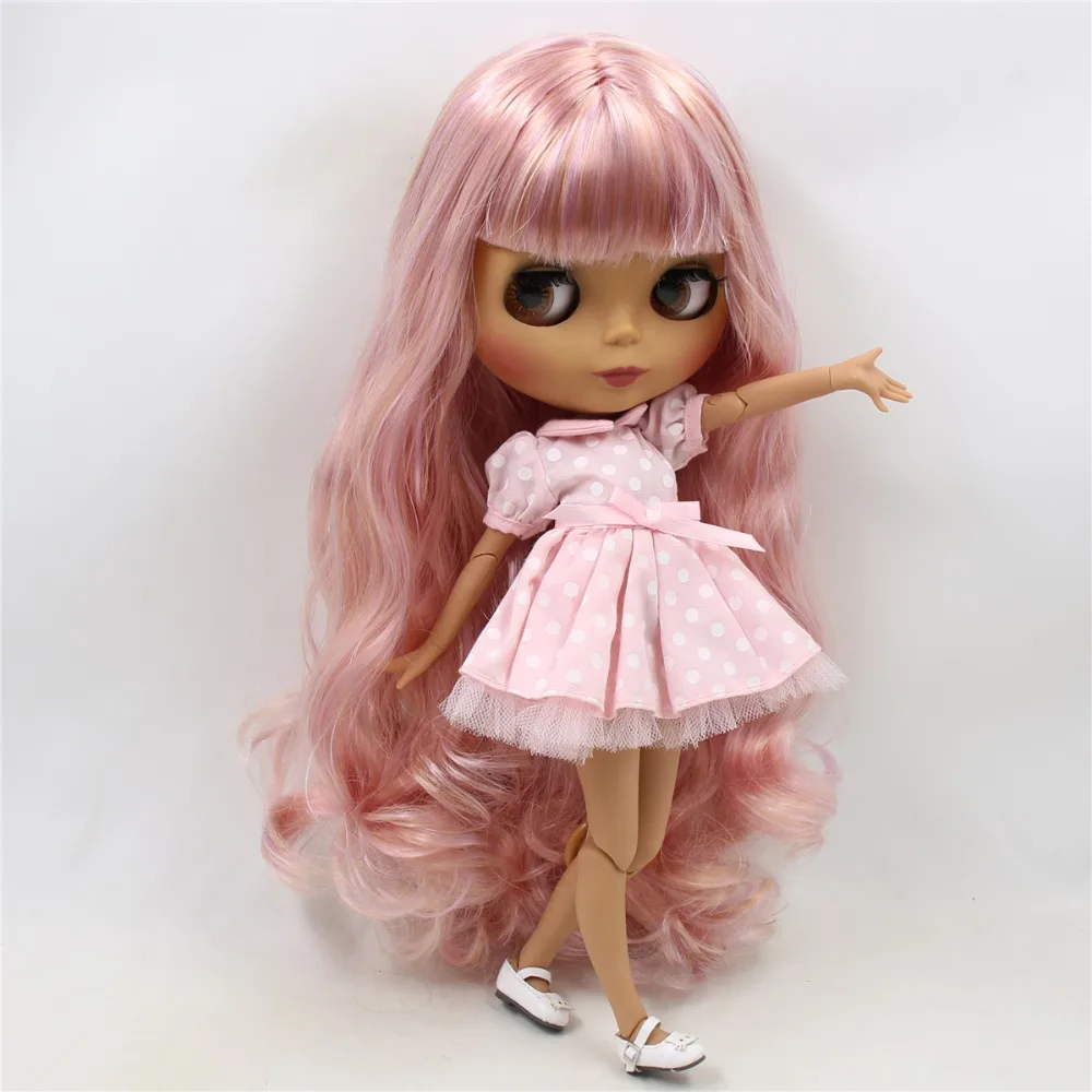 

factory blyth doll 1/6 bjd joint body dark skin matte face BL2240/7008 golden mix Purple with bangs, naked doll 30cm