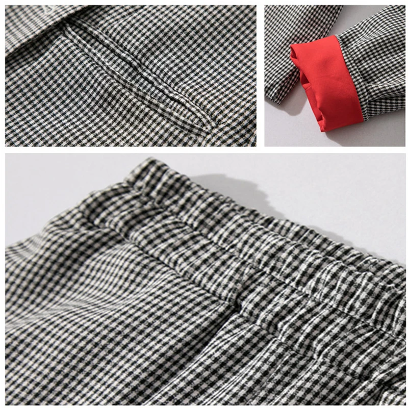 2019 New Women's Pantsuit Double Breasted Long Sleeve Office Blazer Tops & Pants Women's Suit Spring autumn Plaid Two Piece Set