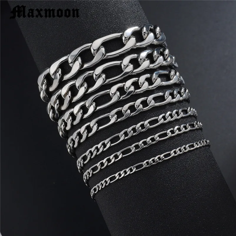 Maxmoon браслеты для мужчин и женщин 3/5/7/9/11 мм Серебряный цвет нержавеющая сталь