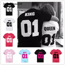 2017 Valentine t shirts Woman O-neck Cotton King Queen 01 Funny Letter Print Couples Leisure T-shirt men Short Sleeve T-shirt