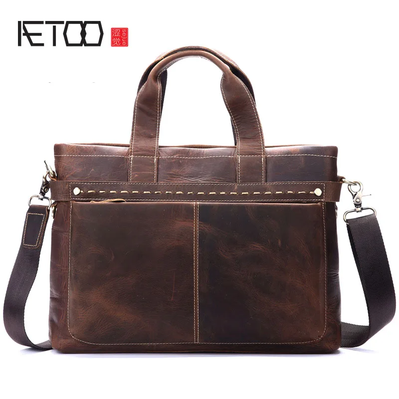 

AETOO Leather men bag wholesale leisure fashion postman handbag briefcase shoulder oblique vintage bag frenzy
