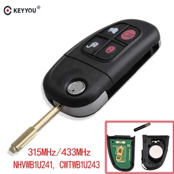 

KEYYOU 315/433MHz Flip Folding Remote Control Car Key Fob Case 4 Button For Jaguar X-Type S-Type ID60 Chip NHVWB1U241 CWTWB1U243