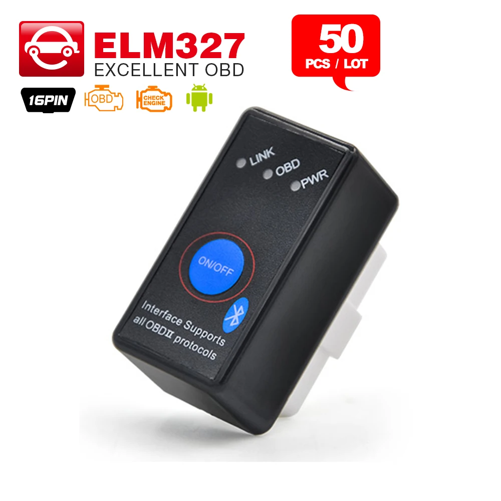 

50pcs DHL free V1.5 MINI ELM327 Bluetooth Power Switch ELM 327 Version 1.5 OBD2 / OBDII for Android Torque Car Code Scanner