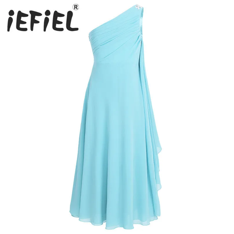 

iEFiEL Children Flower Girls Dress Kids Princess One Shoulder Rhinestone Chiffon Dress Wedding Party Pageant Ball Gowns Dresses