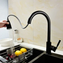 Фотография Free Shipping Solid Brass Black Finish Pull Out  2 Way Function Water Mixer Tap Kitchen Faucet Deck Mounted