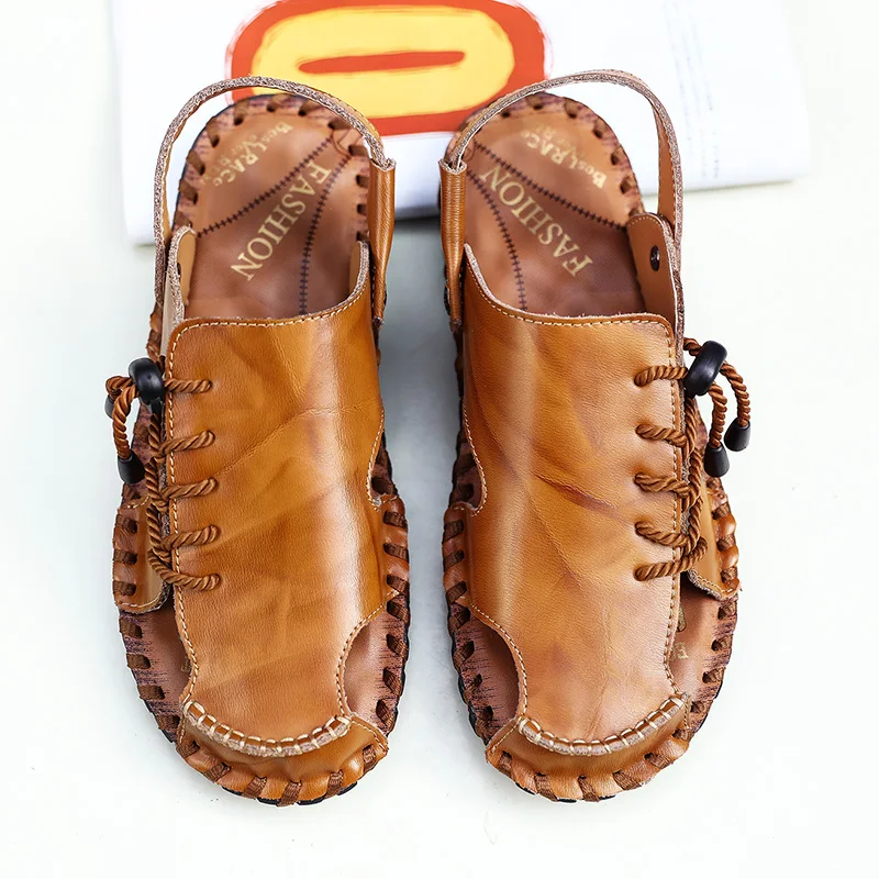 

Fires Men PU Sandals Brand Summer Artificial Leather Sandals Man's Outdoor Beach Slippers Male Rubber Sole Casual Shoes