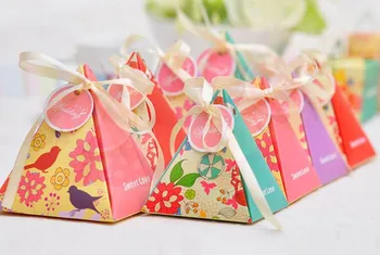 

10 Style Available 100pcs/lot Triangle Flower Candy Box Paper Box Free Hang Tag And Ribbon