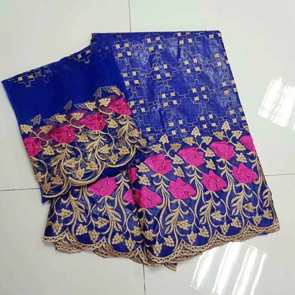 

2018 New Design African Bazin Riche Fabric Embroidered French Bazin Riche Getzner Fabric And 2 Yards Mesh Net Lace Fabric Sets