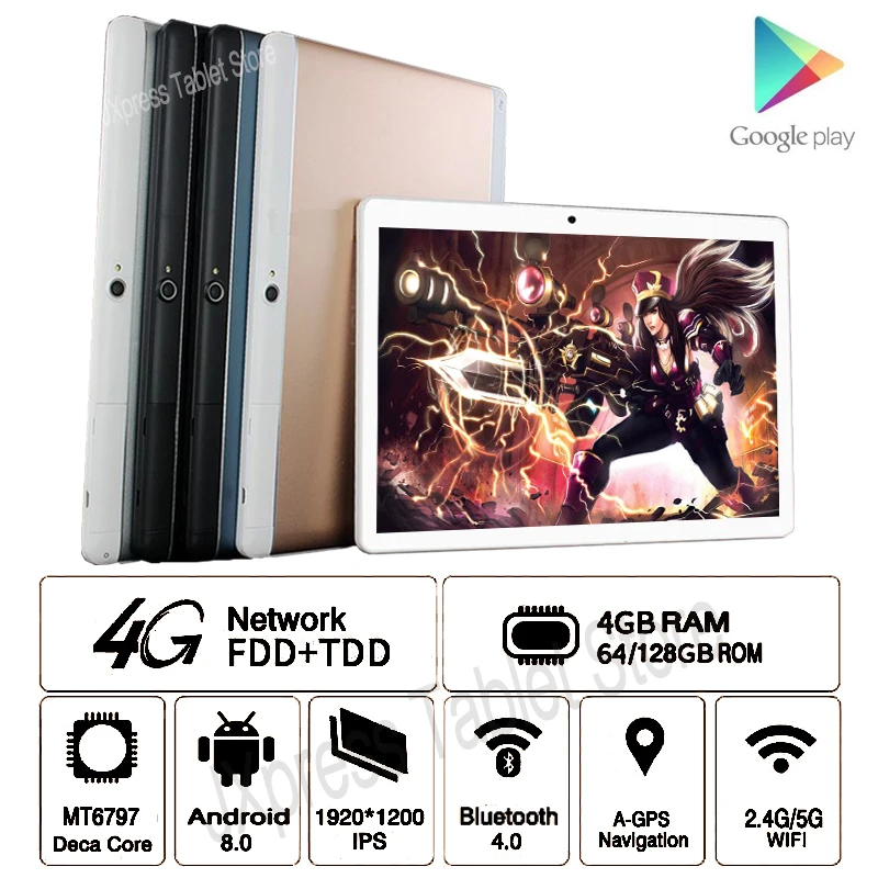 Новинка 2019 10 дюймов Android 8 0 планшеты ПК 4 Гб ОЗУ 128 ПЗУ Deca Core 4G LTE две камеры 1920*1200 IPS