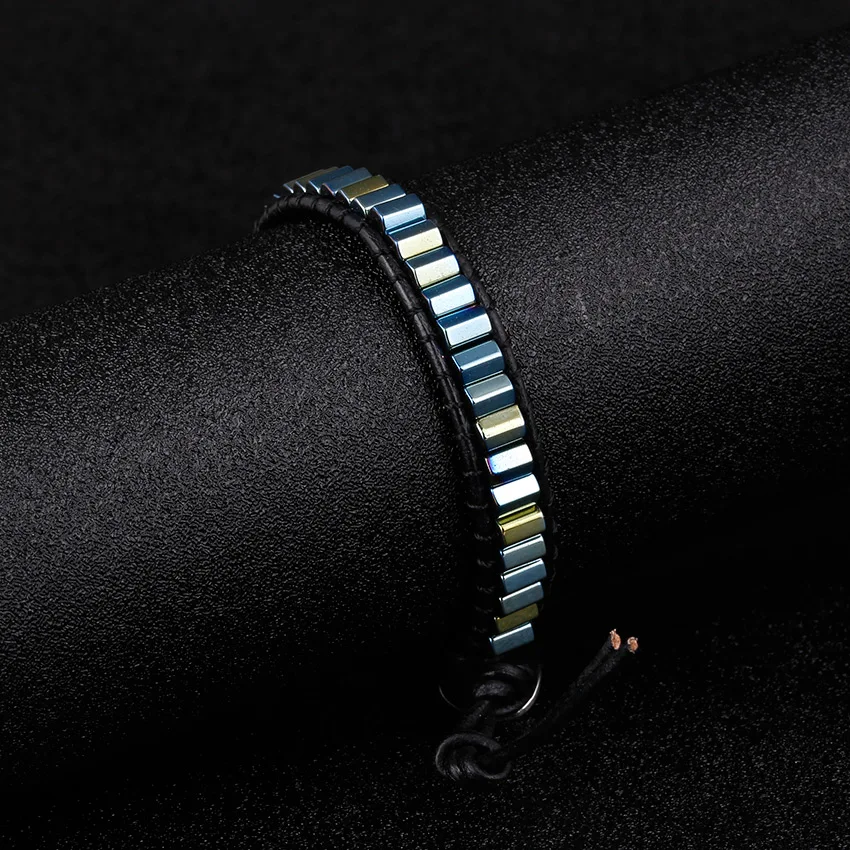 Moories Green Hematite Wrap Leather Boho Bracelet Stainless Steel Buckle Women's Bohemian Stones Beads Adjustable Bracelets for Woman (4)