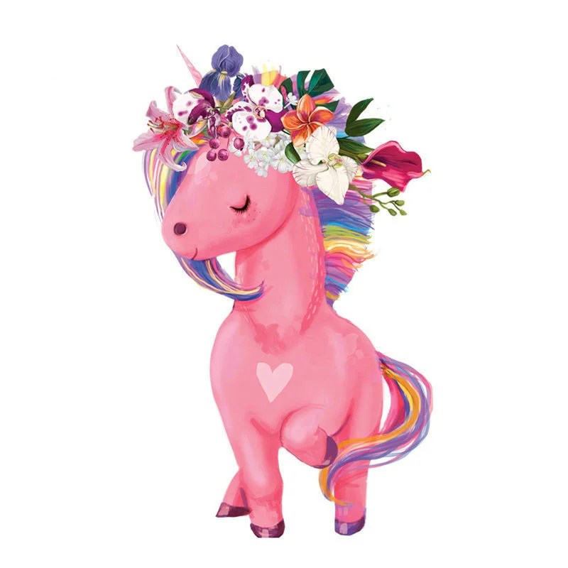 

Appliques Unicorn With Floral Wreath T-Shirt Diy Decoration A-Level Washable Parches Ropa Iron Patches For Clothing 26x16cm