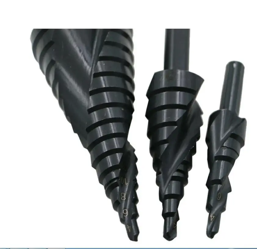 3PCS/set triangle shank HSS Spiral Step Drill Bits spiral Flute core