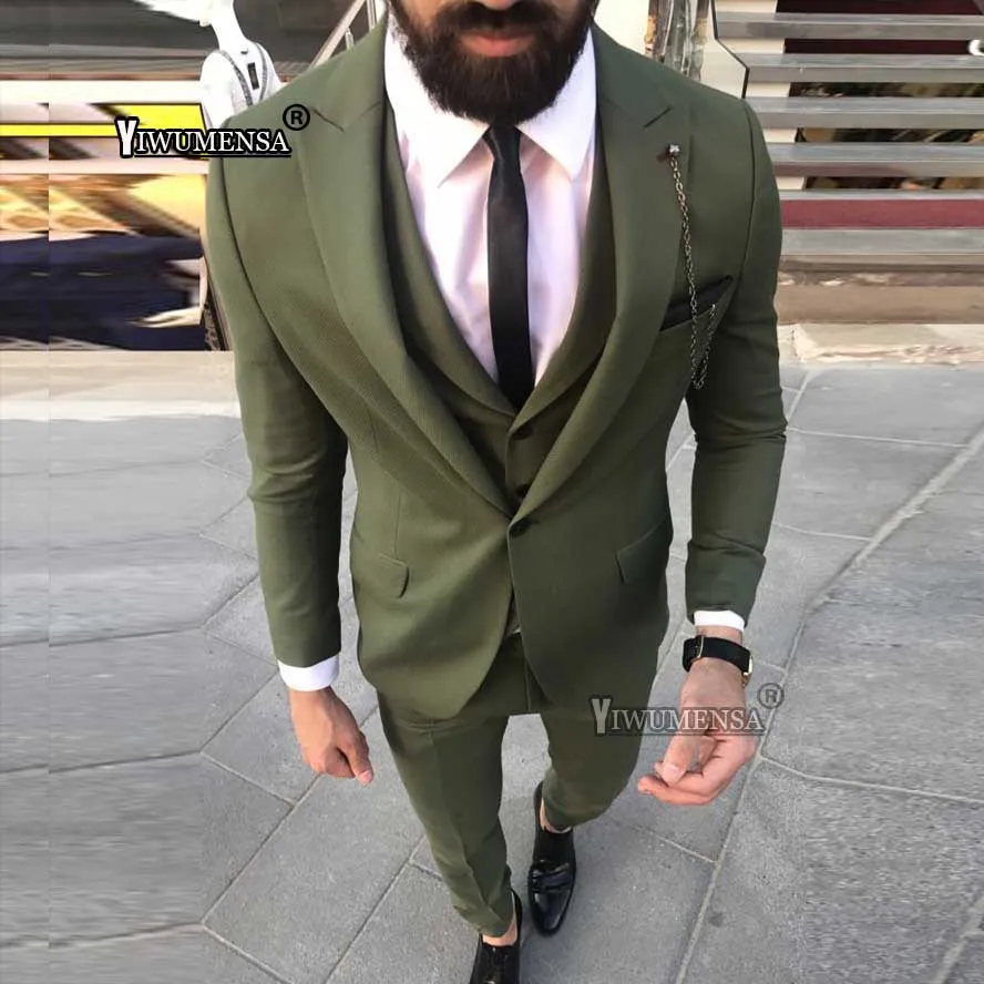 Yiwumensa зеленые мужские костюмы с брюками terno masculino slim fit Мужские свадебные костюмы для мужчин 2018 костюм из 3 предметов