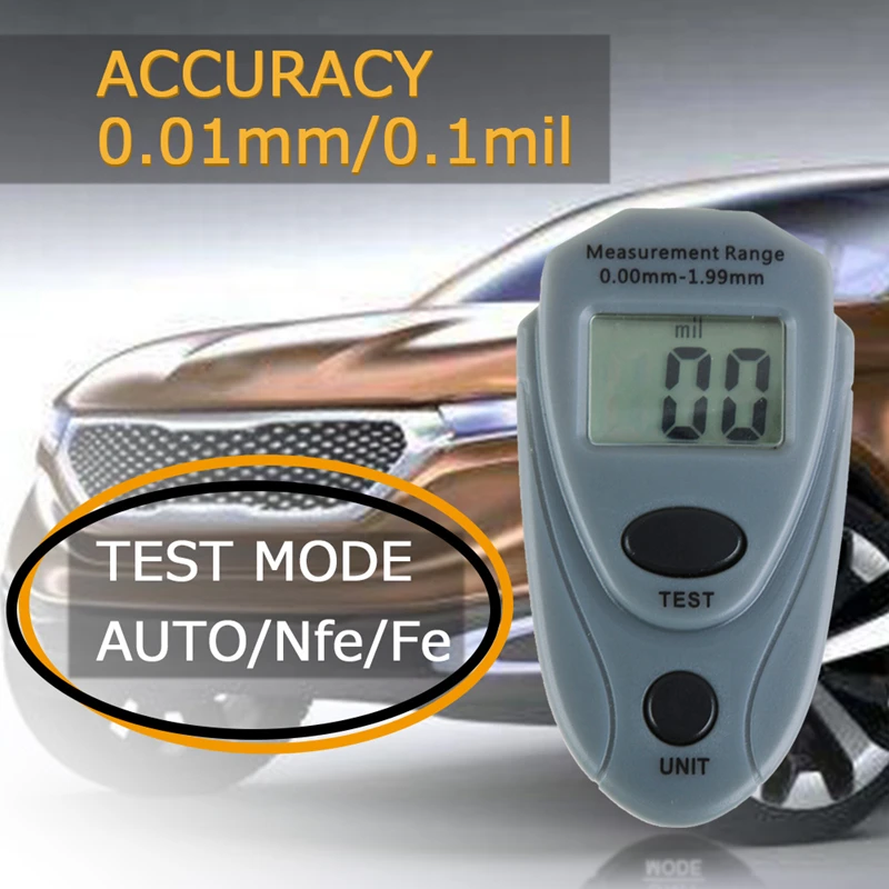 Digital Thickness Gauge Film Thickness Gauge Coating Thickness Gauge Tester 0-2 mm Measurement of Thickness of Iron-Based /& Non-Ferrous-Based /& Paint etc.
