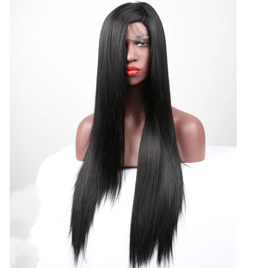

JAZZWAVE 180 density Silky Long Straight Synthetic Lace Front Wig Heat Resistant Fiber L Part Wig for Black /White Women