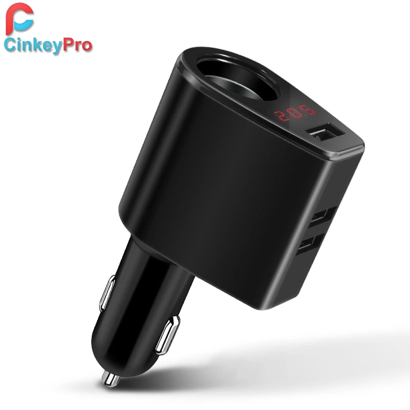 CinkeyPro سيارة شاحن 3 ميناء USB سيارة شاحن الهاتف المحمول محول السفر ل فون سامسونج LED شاشة السيجار ولاعة 2A شحن