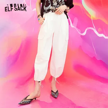 

ELFSACK Solid Cotton Women Harem Pants Fashoin OL Safari Style Female Trousers 2019 Summer New Woman's Ankle-Length Pants