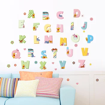 

Winnie The Pooh 26 Letters Home Decor English Wall Stickers DIY Alphabet Carton Mural For Kids Bedroom School Decal