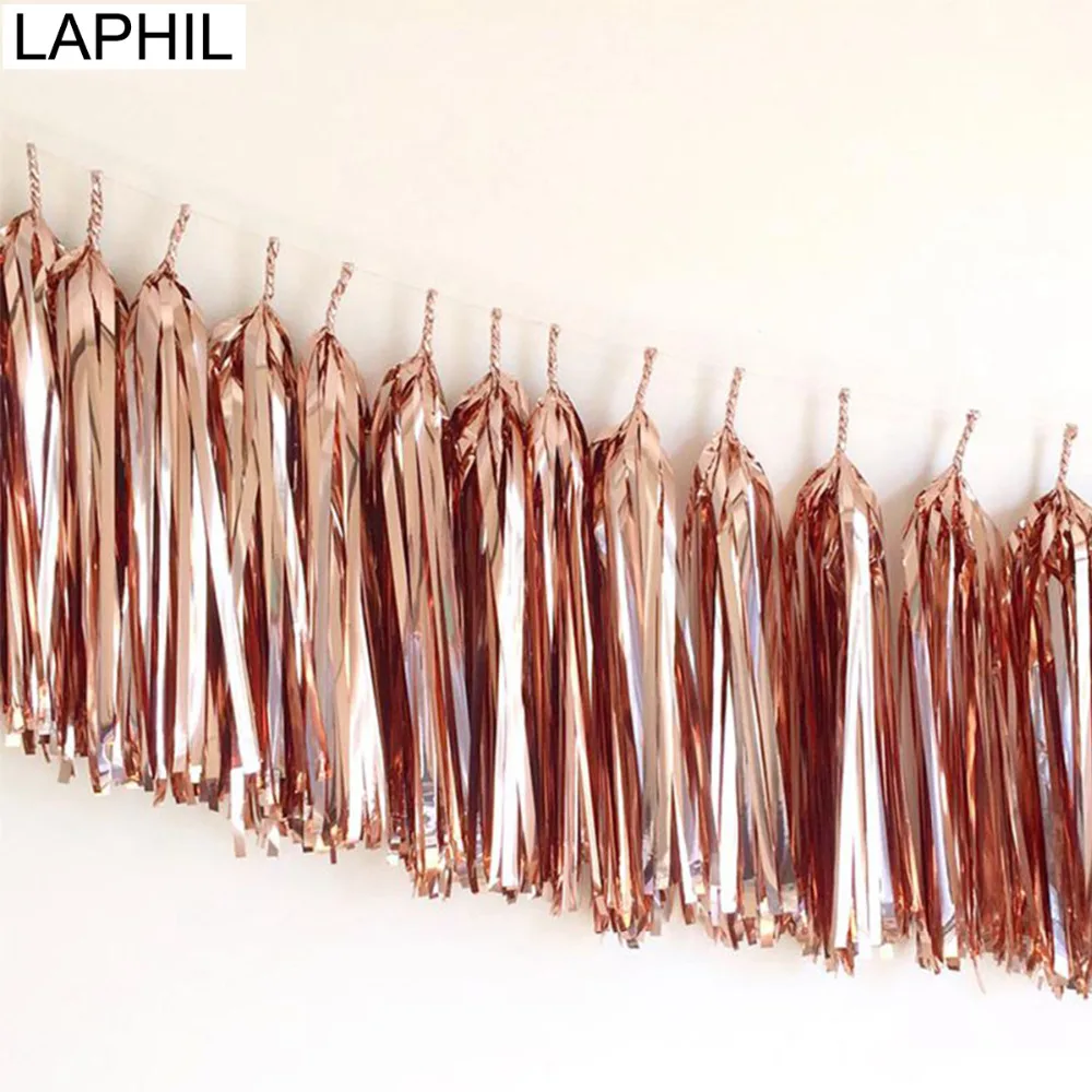 LAPHIL 14 дюймов розовое золото розовая кисточка гирлянда из папиросной бумаги