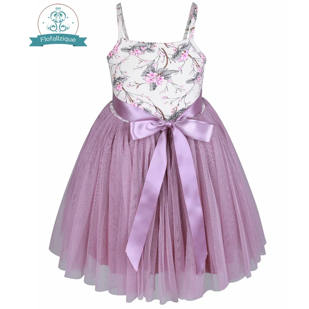 Flofallzique Sling Floral Tulle Baby Fluffy Girl Dress With Ribbon Bow Decoration For Wedding Party Princess Kids Clothes 1-8Y | Детская