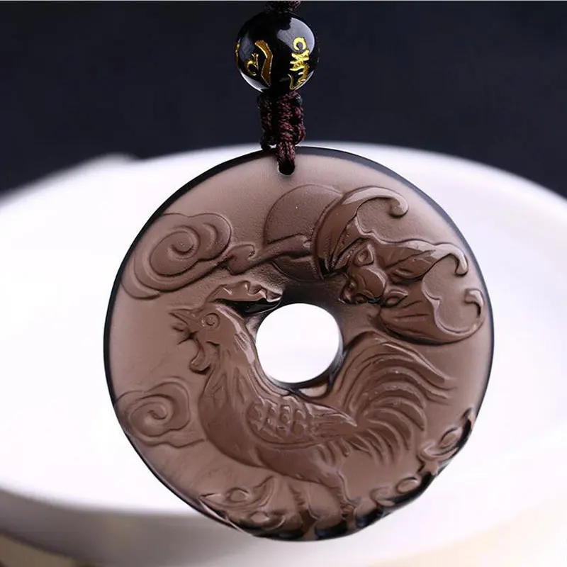 

Natural high-quality ice Obsidian zodiac Rooster buckle pendant 2017 year of the rooster men and women wear Keep peace