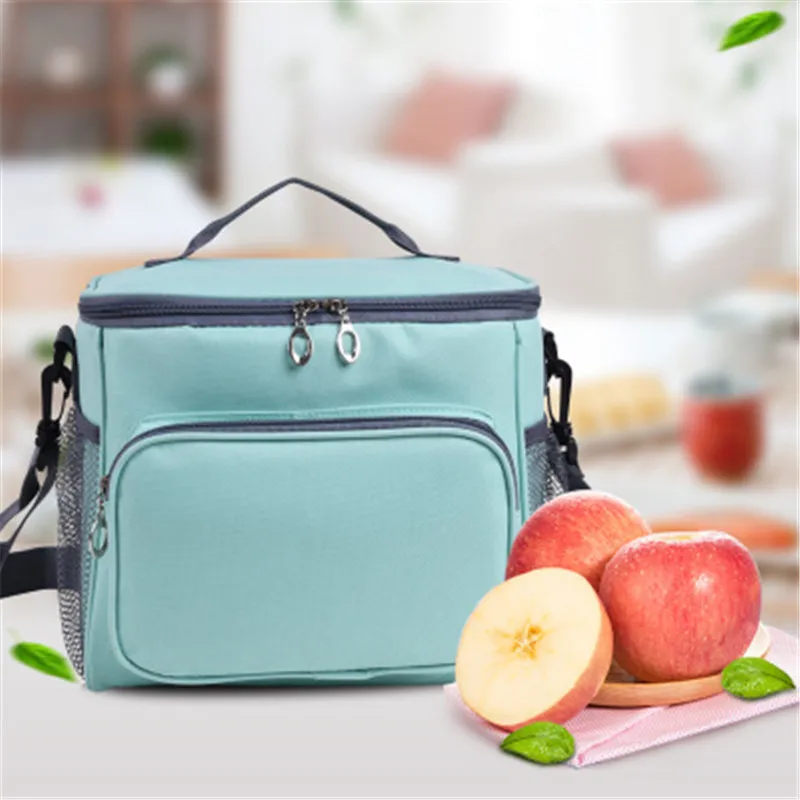 Double Zipper Lunch Bags for Women Cyan Insulation Bag Solid Thermal Lunchbox Food Picnic Men Portable Cooler Tote |