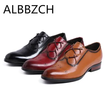 

Fashion brogue genuine leather men shoes black brown red wedding shoes men's brand design business office work dress party shoes