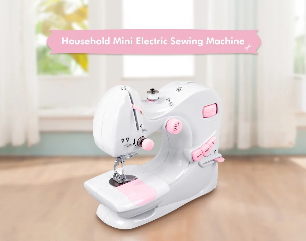 

New Mini Sewing Machine Household Mini Electric Sewing Machine With Catcher Desktop Two-Needle Manuel Sewing Machine