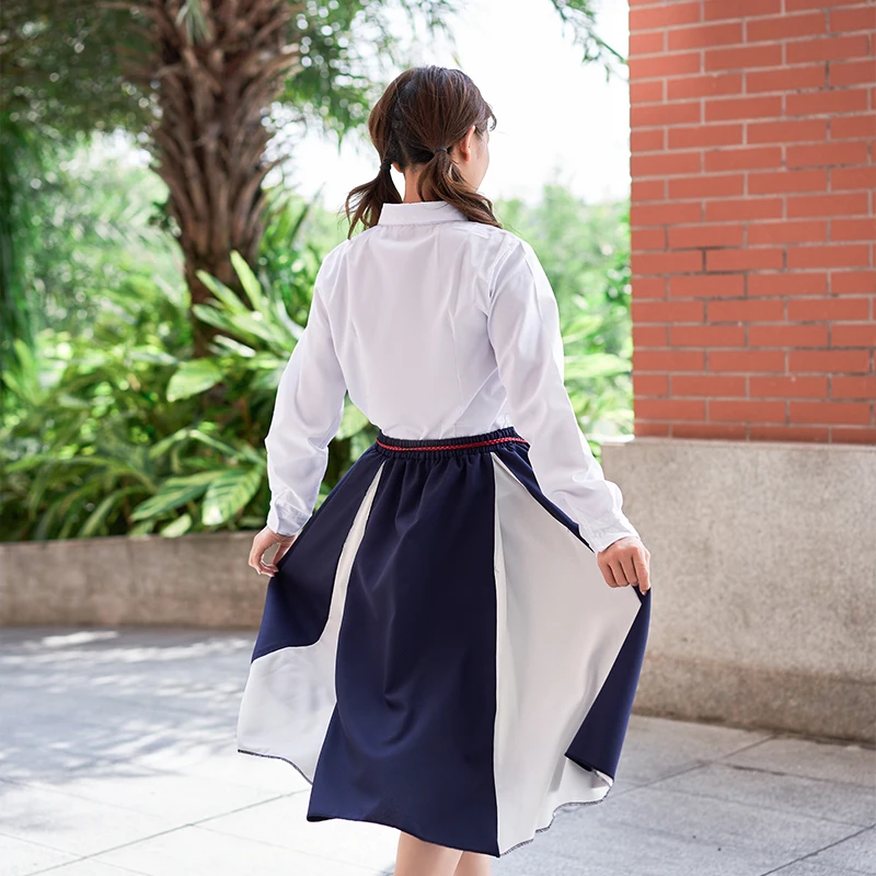 UPHYD/школьная форма с длинными рукавами; платье моряка для девочек; синяя клетчатая юбка; Uniformes Japonais; корейские костюмы для девочек размера плюс