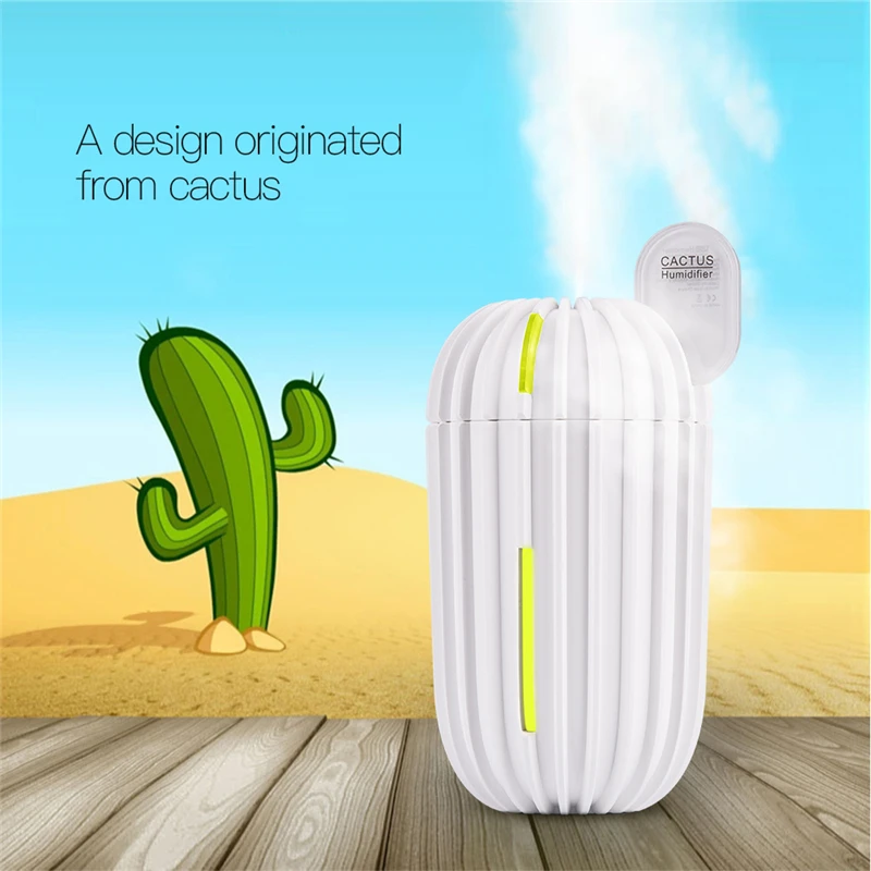 

USB Ultrasonic Mist Humidifier for Home Office Car Travel 200ML Large Capacity Cactus Humidifier Air Purifier Colorful Light