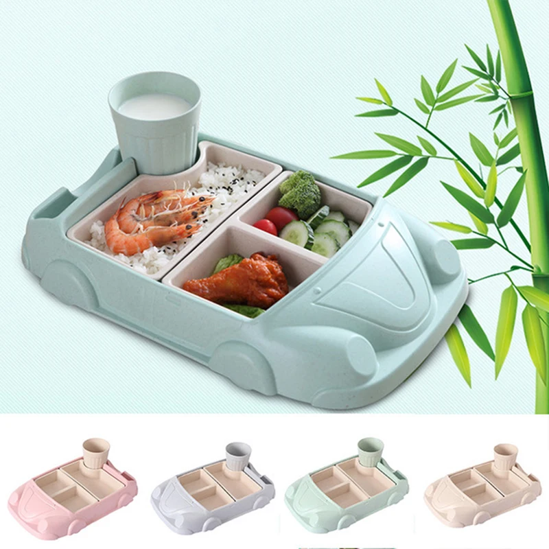Cartoon Car Children Feeding Bowl Bamboo Silicone Suction Cup Baby Plate Tableware Dishes Food Set | Мать и ребенок