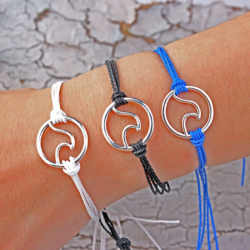 Blue Waxed Cotton Cord Friendship//Surfer Bracelet with Silver Heart Charm