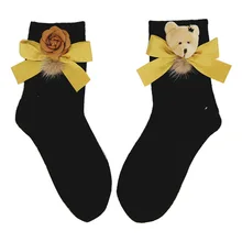 Шерстяные носки с мультяшным бантом и медведем женские теплые толстые осенние и зимние оптовые цены 11 цветов