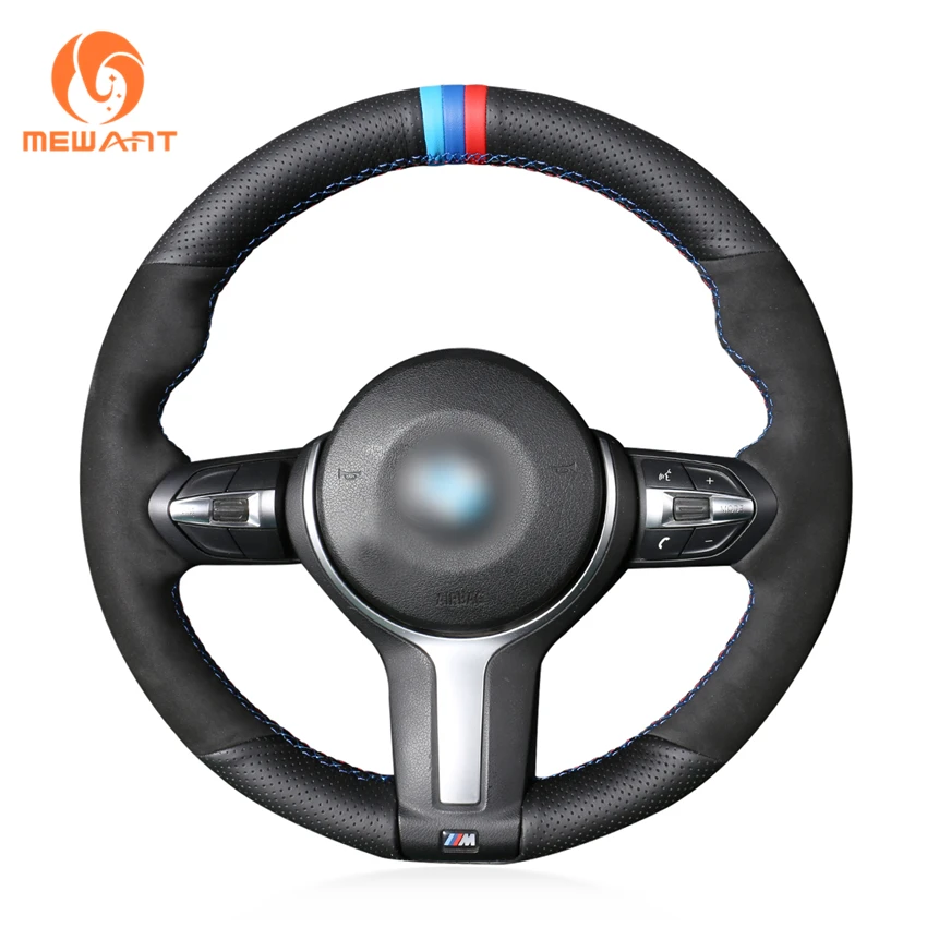 cheap Black Genuine Leather Black Suede Steering Wheel Cover for BMW M Sport F30 F31 F34 F10 F11 F07 X3 F25 F32 F33 F36 X1 F48 X2 F39