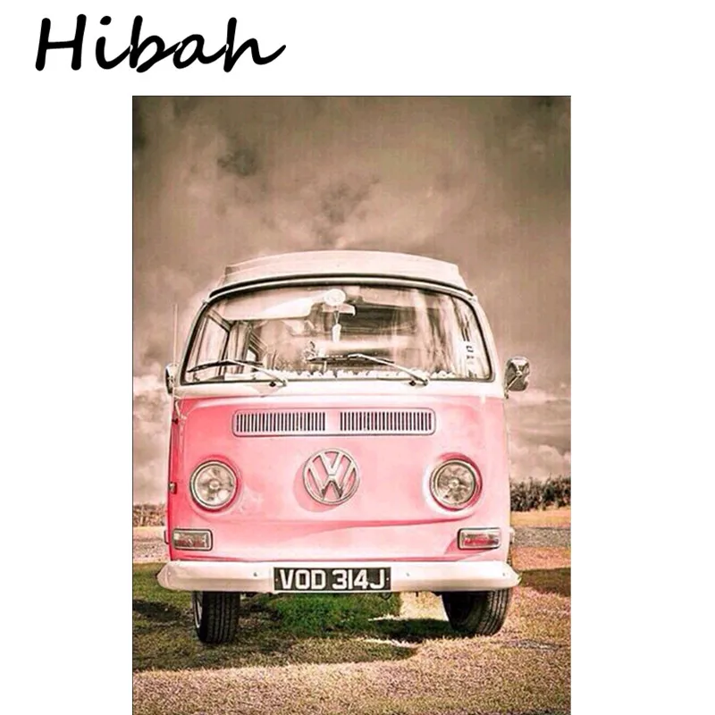 Hibah 5D DIY Алмазная вышивка розовый Volkswagen Вышивка крестом круглая мозаичная мебель |