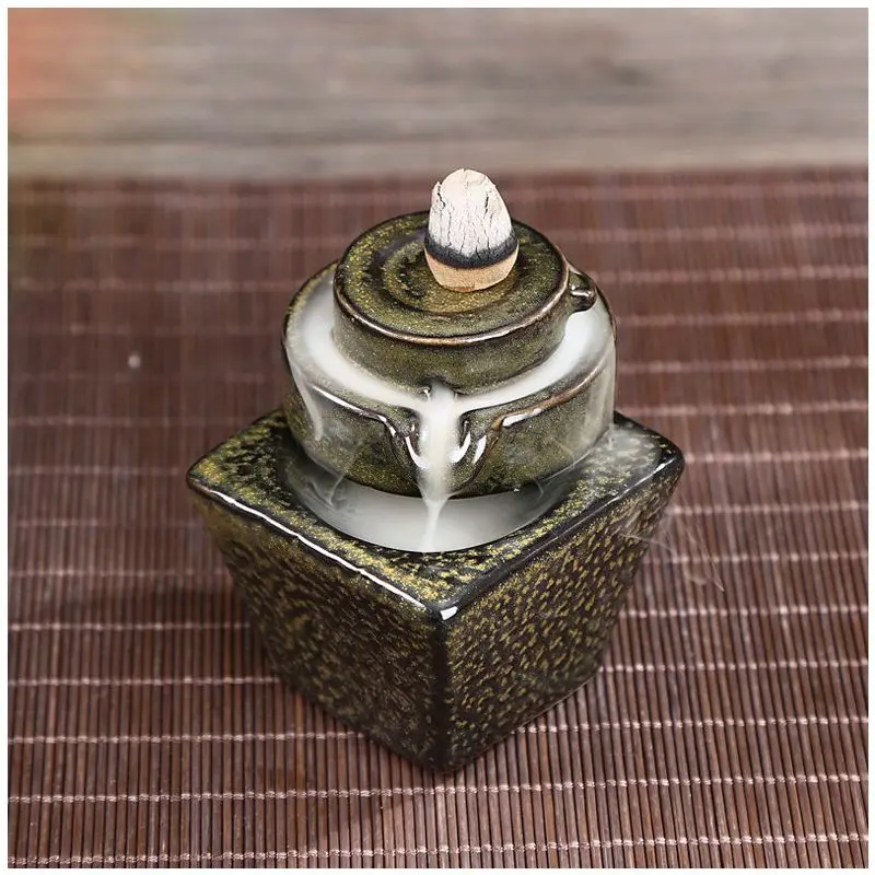 Ceramic Stone come to run Backflow Incense Burner Blackish greenin