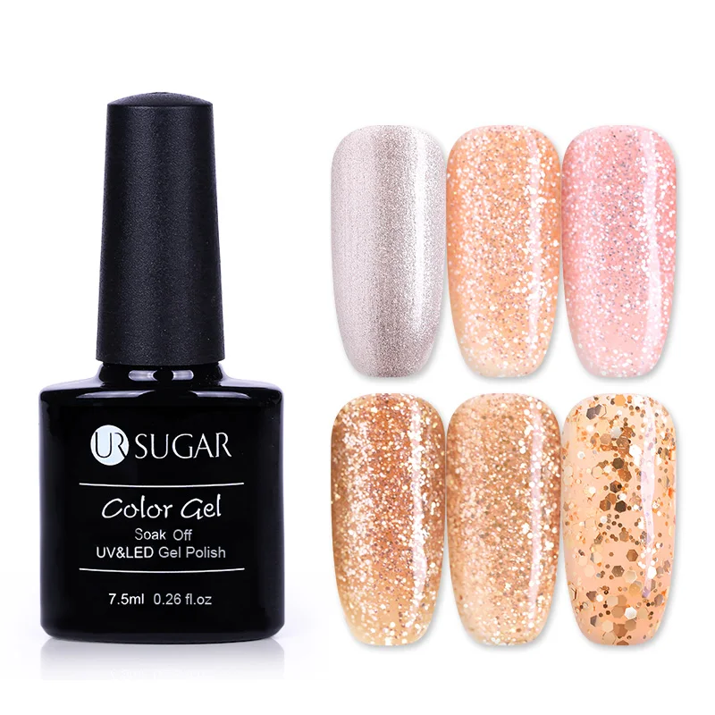 

UR SUGAR 7.5ml Shinny Golden Nail Gel Starry Empire Gold Series Gel Glitter Soak-off LED UV Gel Polish Manicure Nail Gel Lacquer