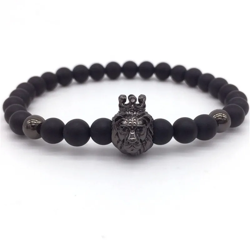 NAIQUBE New Fashion Lion Crown&Matte Stone Beads Charm Bracelets For Men Women Jewelry pulseira masculina - Окраска металла: 4