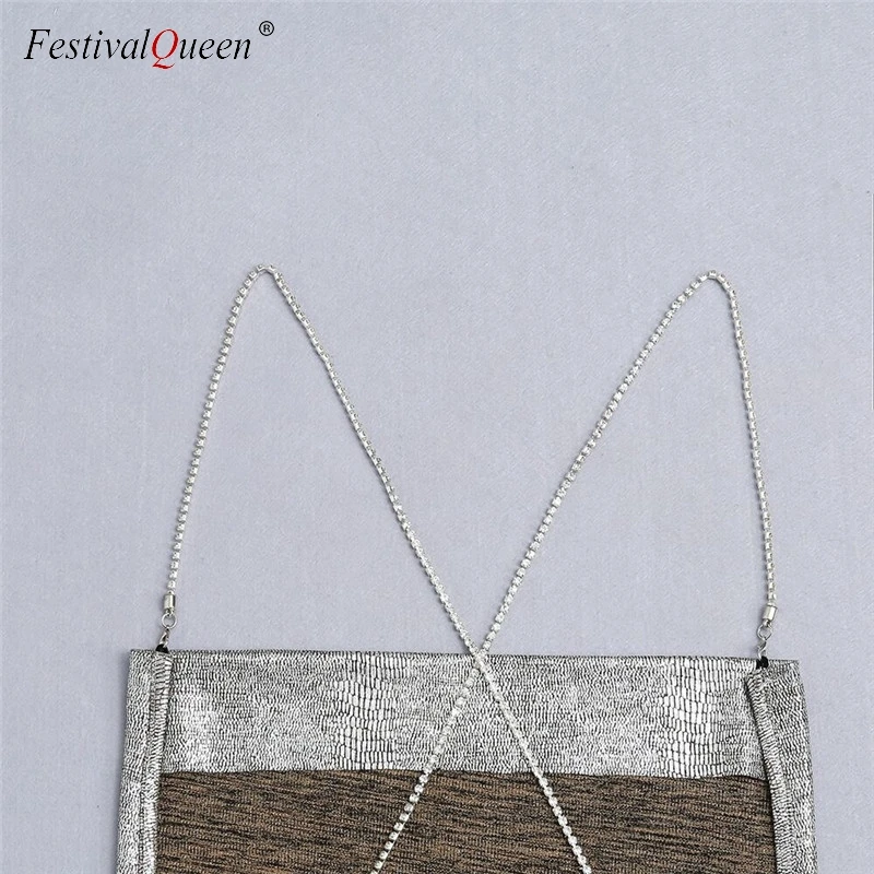 Женское мини платье с металлической цепочкой FestivalQueen летние блестящие вечерние