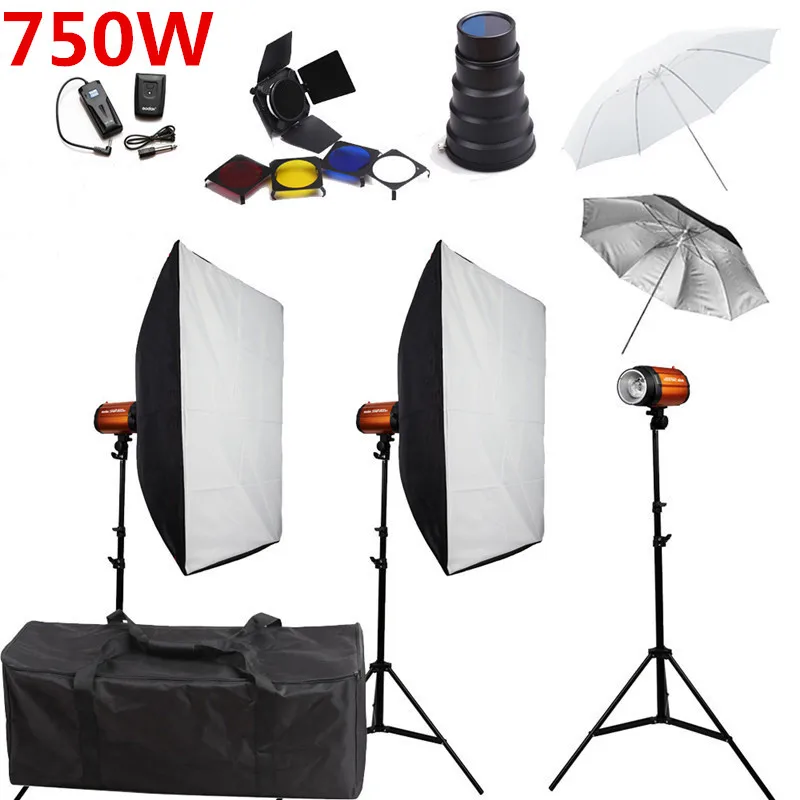 

Photography Godox Smart 250SDI Photo Studio Softbox 750ws Flash Lighting Kits Lightbox with Stand RT-16 16 Remote Control Set