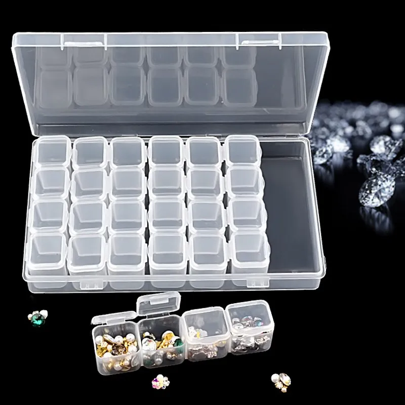 

1Pcs 28 Slots Empty Storage Box Transparent Nail Art Rhinestones Tools Jewelry Beads Display Storage Box Case Organizer Holder