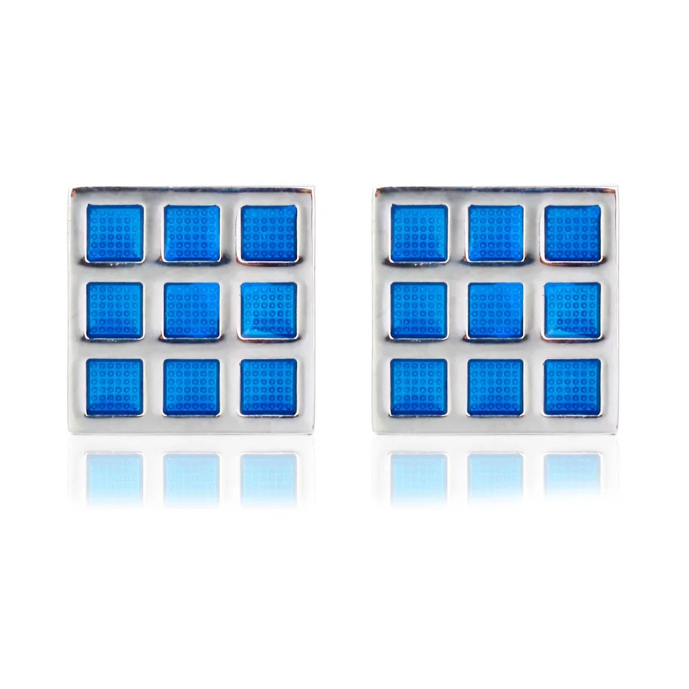 New Arrive Blue Grid Shirt Cufflinks Men Enamel Square Cuff Links For Wedding Party Fashion Simple Sleeve | Украшения и