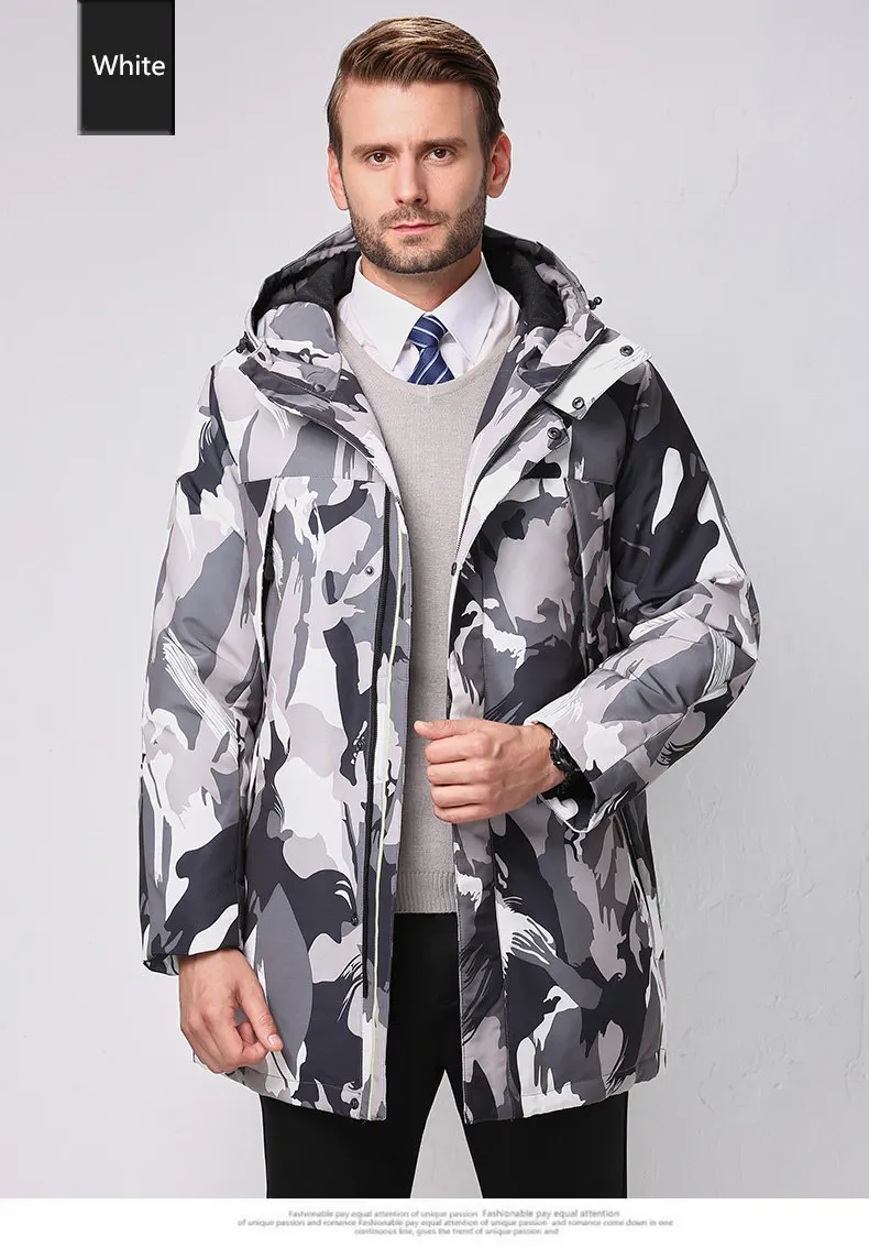 Fashion Winter Jackets Men's Warm Down Coat Parka Thickening Rabbit hair Liner Detachable Turtleneck Windproof Concise  (4)