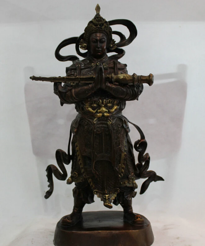 

150610 S1267 18" Chinese Folk Fengshui Pure Bronze Weituo Warrior Knight Skanda God Statue
