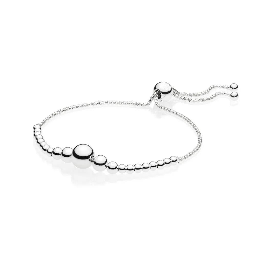 

SARADOA 925 Sterling Silver String of Beads Sliding Bracelet & Standards Adustable Bangle 2018 New Winter Women Jewelry