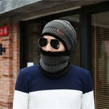 Для мужчин зимние теплые флисовые шляпа для кемпинга шапочка мешковатая шерстяная лыжный Кепки+ Scarf11.7